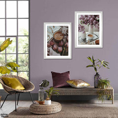 Ferra Purple Flowers & Coffee Cup (2 Panel) Floral Wall Art - Prime Décor
