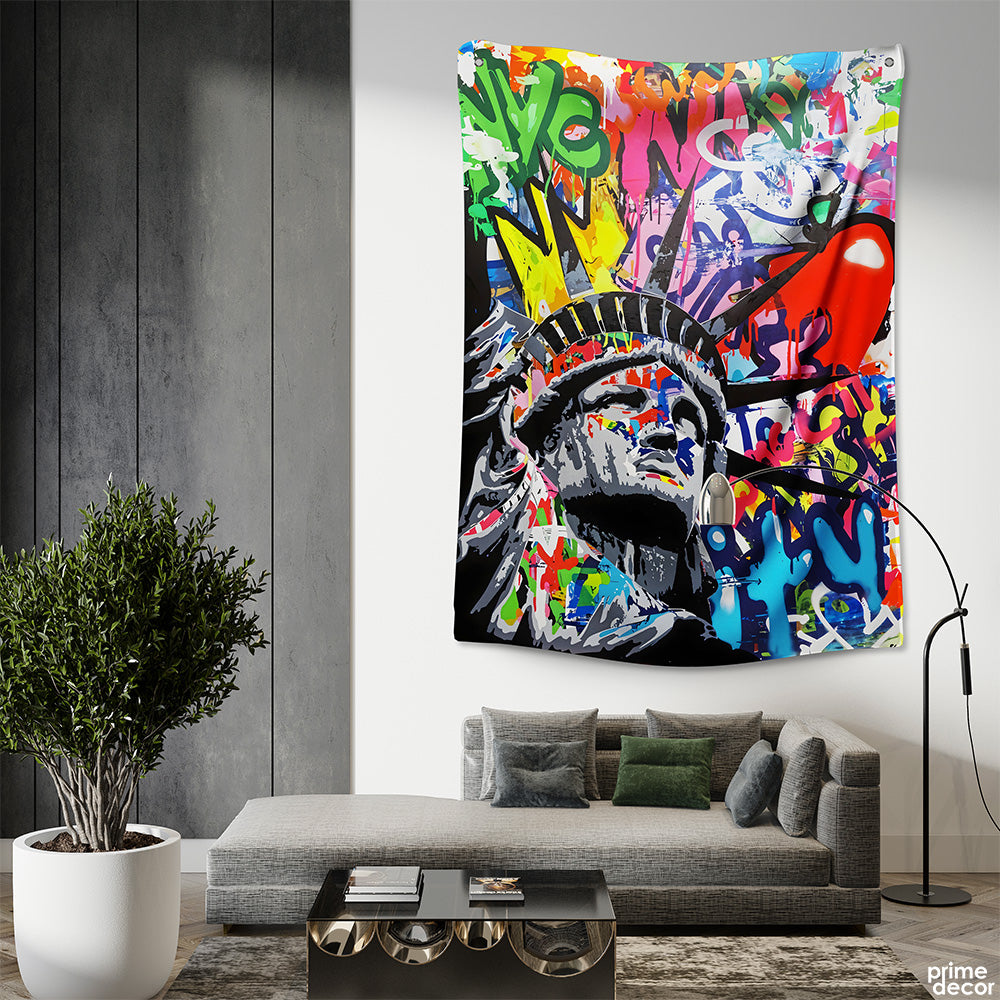 Statue of Liberty Abstract Urban Style Art | Graffiti Tapestry - Prime Décor