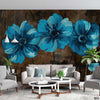 Beautiful Blue Watercolor Flowers Over Brown Background | Floral Wallpaper Mural