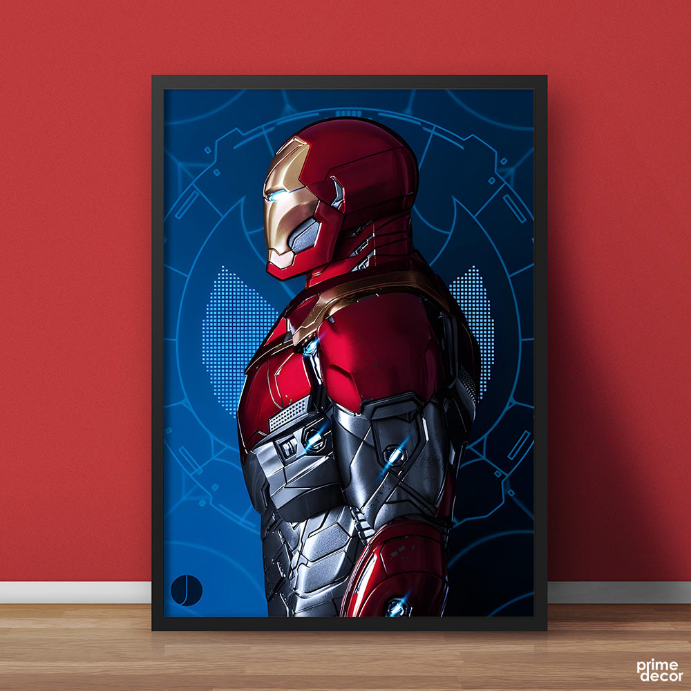 Iron Man With Blue Tech Background | Comics Wall Art - Prime Décor