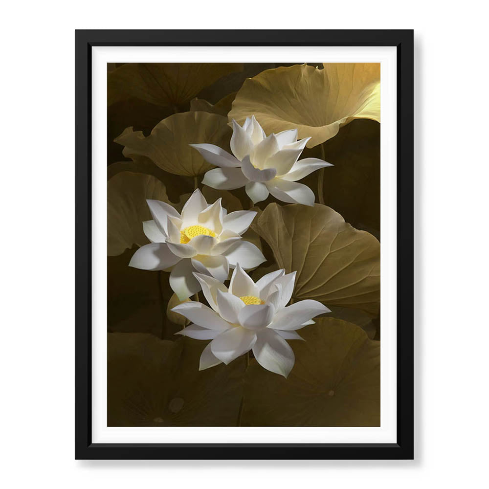 Beautiful White Lillies Over Green Background Floral Design | Abstract Floral Artwork #0063 - Prime Décor