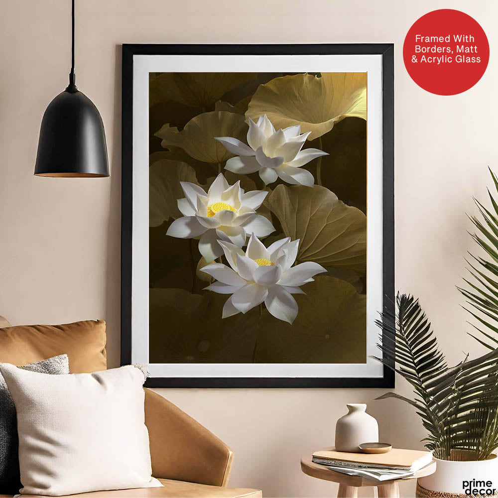Beautiful White Lillies Over Green Background Floral Design | Abstract Floral Artwork #0063 - Prime Décor