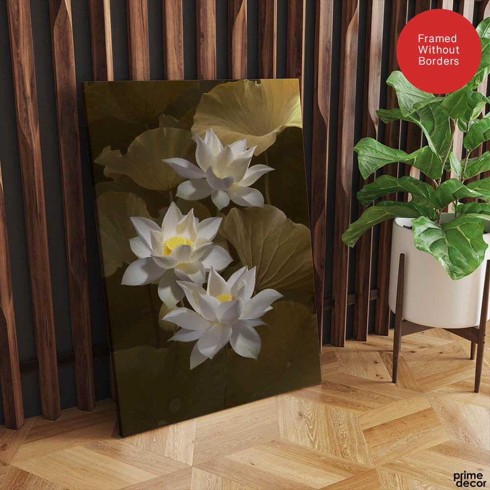Beautiful White Lillies Over Green Background Floral Design | Abstract Floral Artwork #0063 - Prime Décor