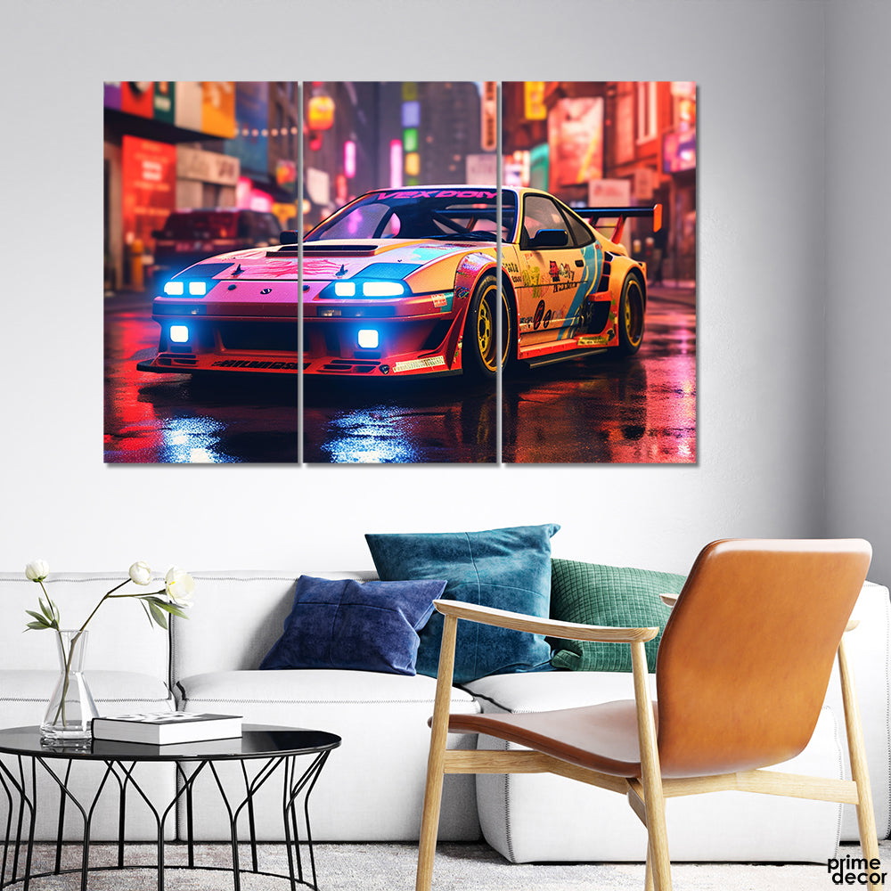 Modified Toyota Supra In Tokyo (3 Panel) Cars Wall Art - Prime Décor
