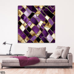Purple & Gold Geometric Artwork (Single Panel) Square Wall Art