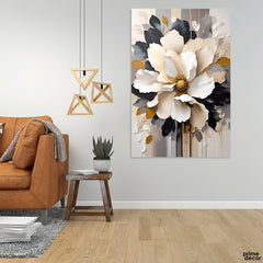 Abstract Beautiful Black & White Flower (Single Panel) Floral Wall Art