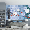 Abstract Blue & White Geometric Design With Red Fishes | Abstract Wallpaper Mural