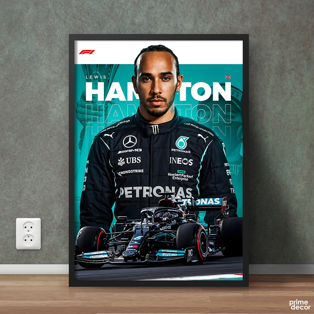 Lewis Hamilton On Teal Background Formula 1 Racing | Sports Wall Art - Prime Décor