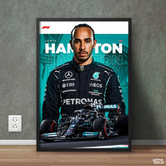 Lewis Hamilton On Teal Background Formula 1 Racing | Sports Wall Art - Prime Décor