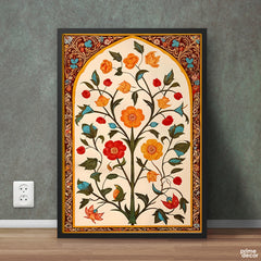 Mughal Era Style Arch With Flowers Artwork | Digital Painting Wall Art On Sale - Prime Décor