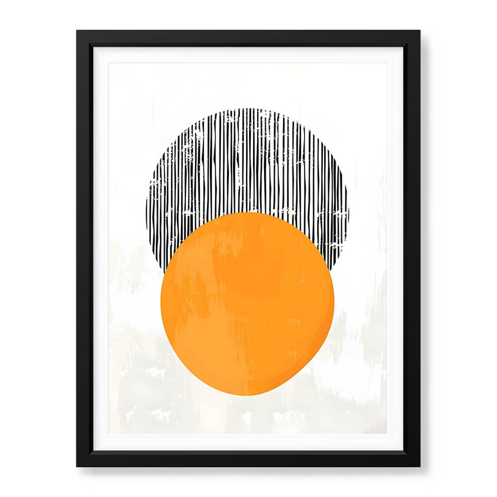 Black Lines Over Orange & White Background Moon Shape Design | Abstract Office Artwork #0064 - Prime Décor