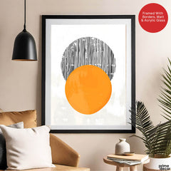 Black Lines Over Orange & White Background Moon Shape Design | Abstract Office Artwork #0064 - Prime Décor