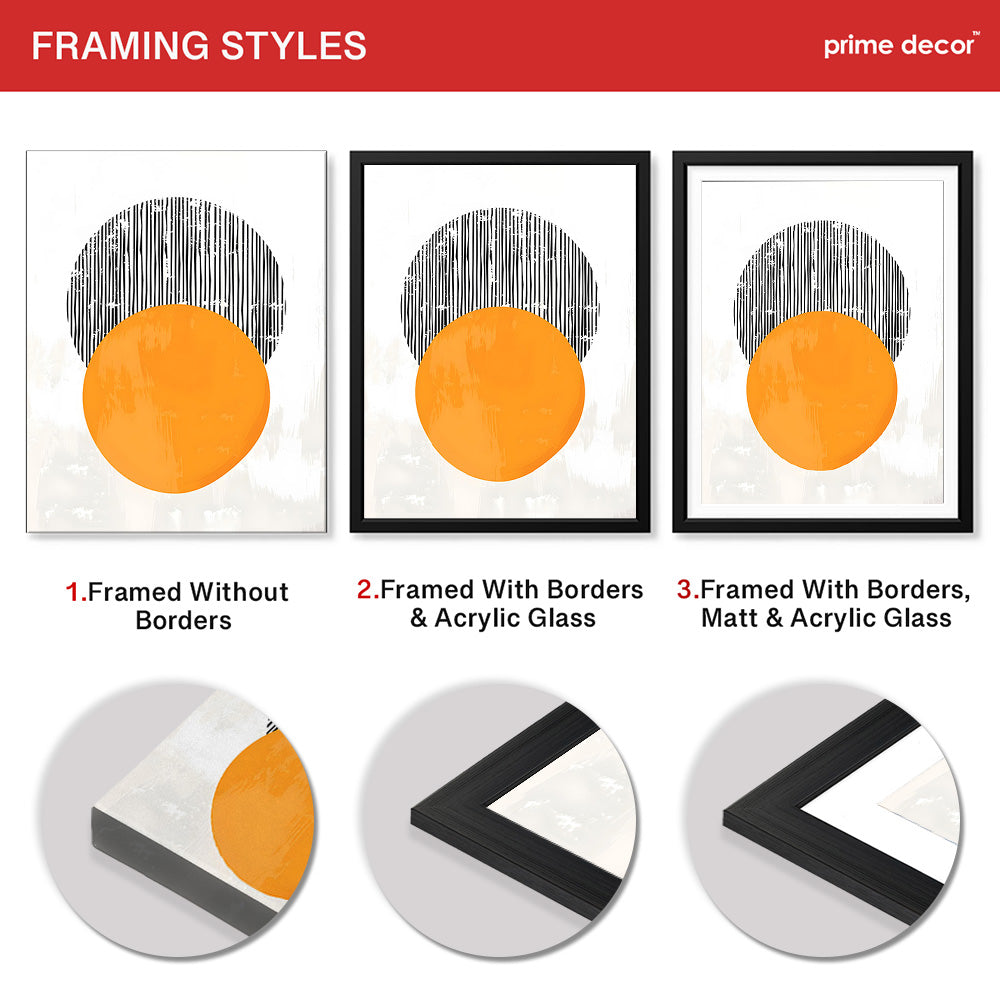 Black Lines Over Orange & White Background Moon Shape Design | Abstract Office Artwork #0064 - Prime Décor