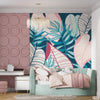 Nile Blue & Baby Pink Exotic Tropical Leaves | Floral Wallpaper Mural