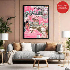 Preppy Pink & White Collage Art | Abstract Fashion Artwork #00658