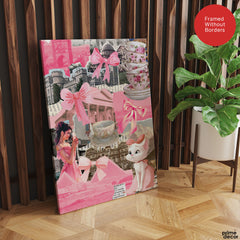 Preppy Pink & White Collage Art | Abstract Fashion Artwork #00658