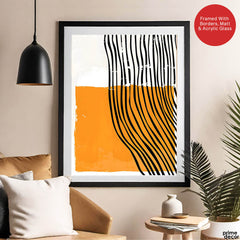Black Lines Over Orange & White Background | Abstract Office Artwork #0065 - Prime Décor