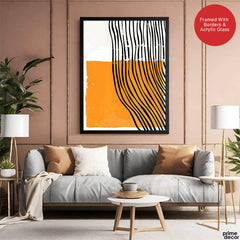 Black Lines Over Orange & White Background | Abstract Office Artwork #0065 - Prime Décor