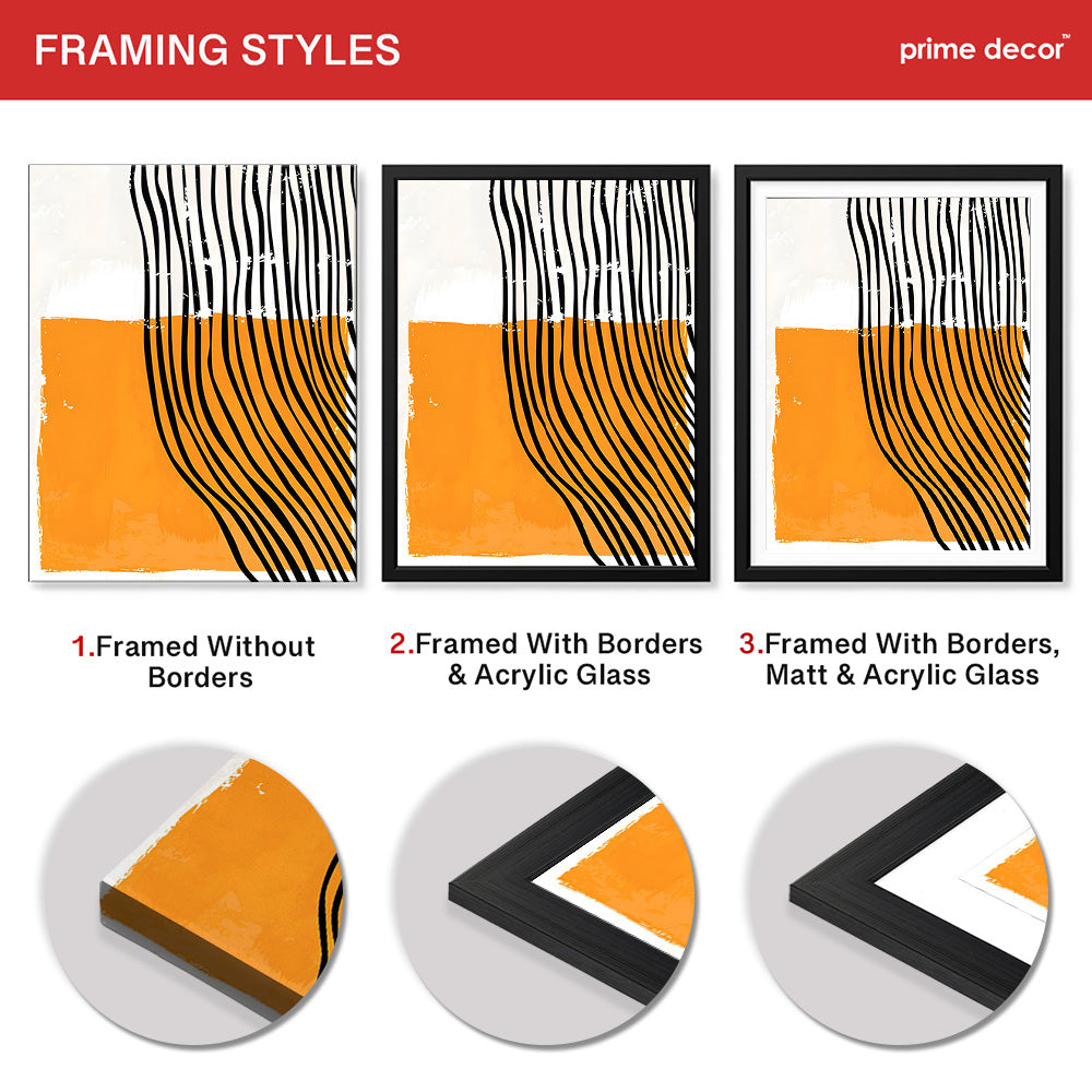 Black Lines Over Orange & White Background | Abstract Office Artwork #0065 - Prime Décor
