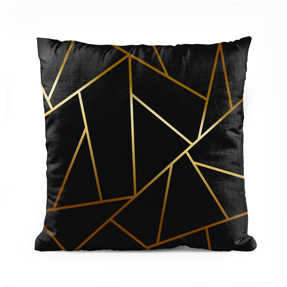 Black With Golden Foil Strip | Abstract Cushion #066 - Prime Décor