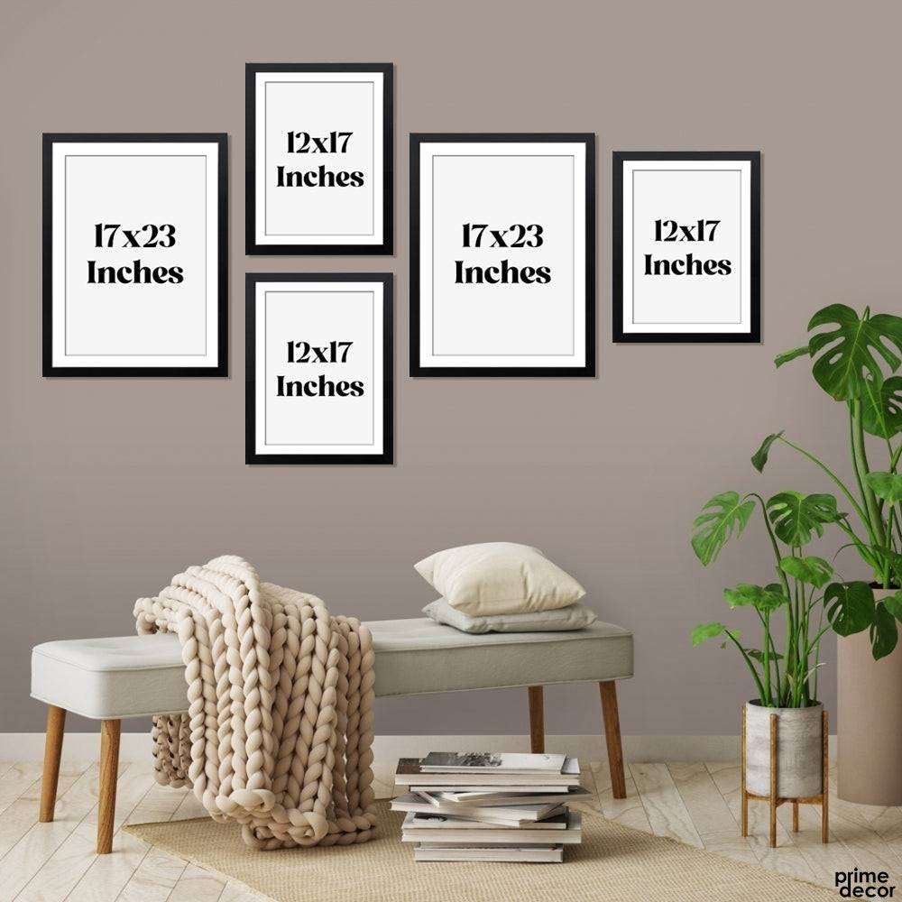 Beige Allah Muhammad Calligraphy With Ayatul Kursi (5 Panel) Islamic Wall Art - Prime Décor