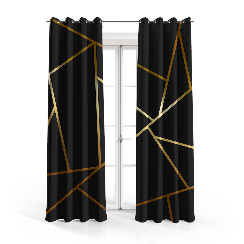 Black With Golden Foil Strip | Abstract Curtains #066 - Prime Décor