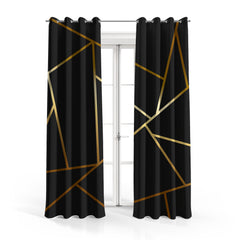 Black With Golden Foil Strip | Abstract Curtains #066 - Prime Décor