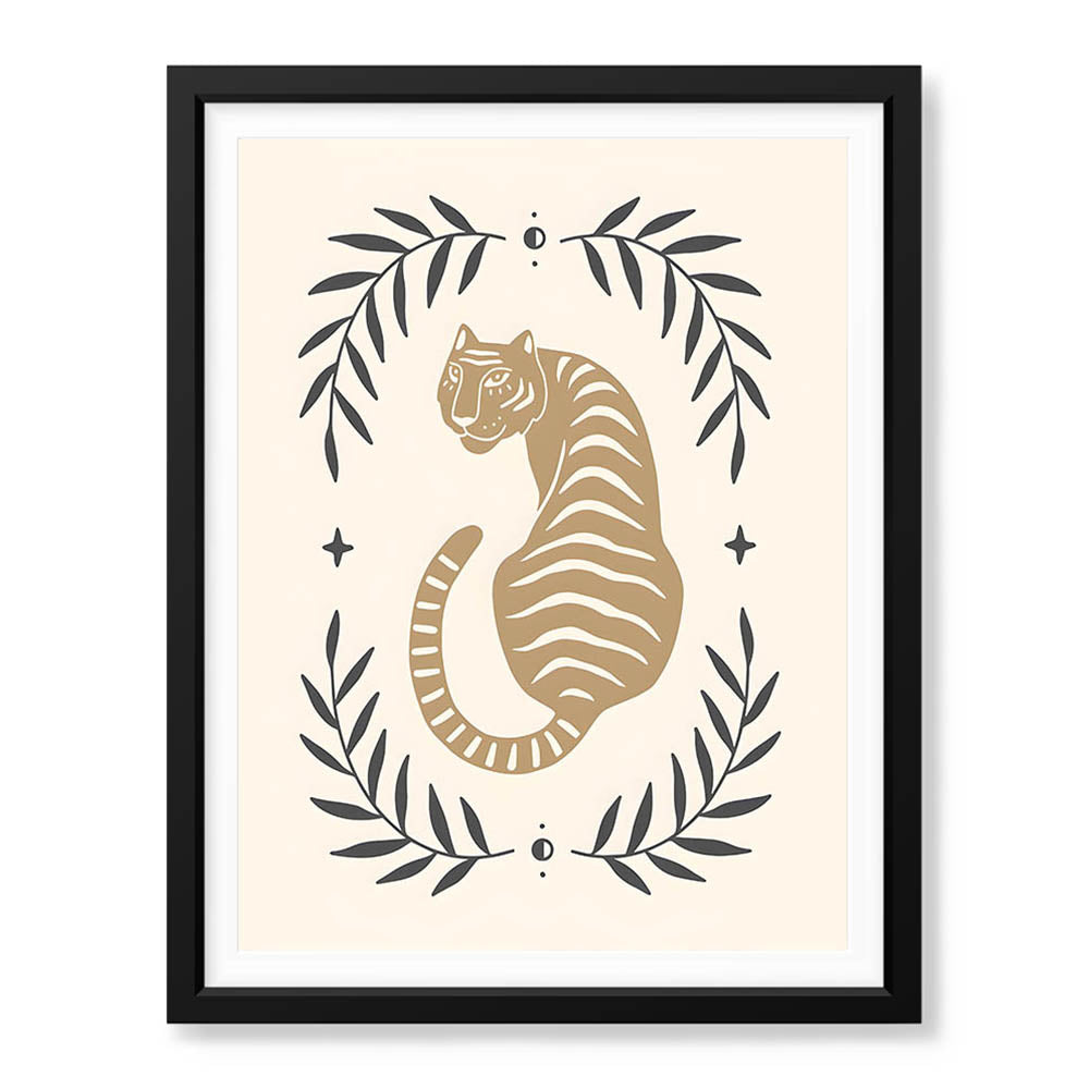 Tiger Portrait Design Over Beige Background | Abstract Animal Artwork #0066 - Prime Décor