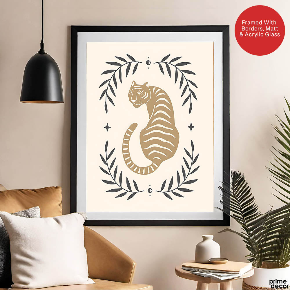 Tiger Portrait Design Over Beige Background | Abstract Animal Artwork #0066 - Prime Décor
