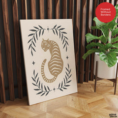Tiger Portrait Design Over Beige Background | Abstract Animal Artwork #0066 - Prime Décor