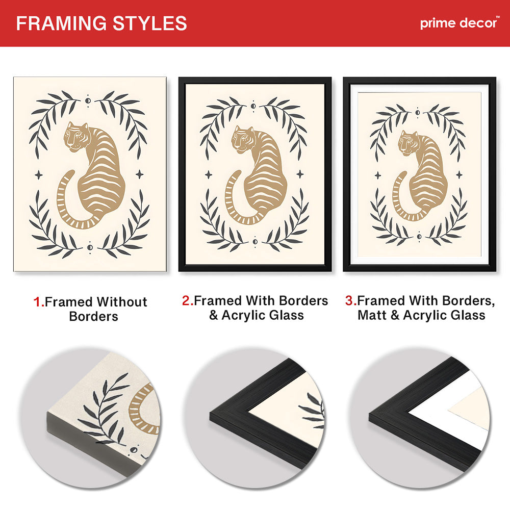 Tiger Portrait Design Over Beige Background | Abstract Animal Artwork #0066 - Prime Décor