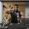 African Man Holding Dumbbells With Beige Background | Gym Wallpaper Mural
