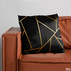 Black With Golden Foil Strip | Abstract Cushion #066 - Prime Décor