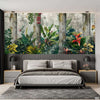 Abstract Beautiful Forest Style Artwork Over Grey Background | Floral Wallpaper Mural