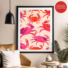 Orange & Pink Coral Crabs Over Beige Background | Abstract Fashion Artwork #00664
