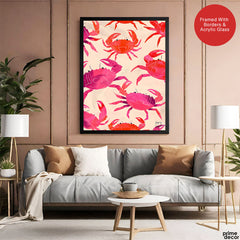 Orange & Pink Coral Crabs Over Beige Background | Abstract Fashion Artwork #00664
