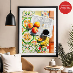 Fruits & Coffee On The Table With Newspaper | Abstract Fashion Artwork #00665