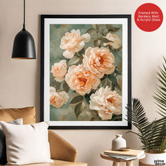 Beautiful White Flowers With Green Exotic Leaves | Abstract Floral Artwork #00677