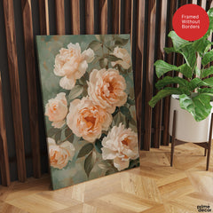 Beautiful White Flowers With Green Exotic Leaves | Abstract Floral Artwork #00677