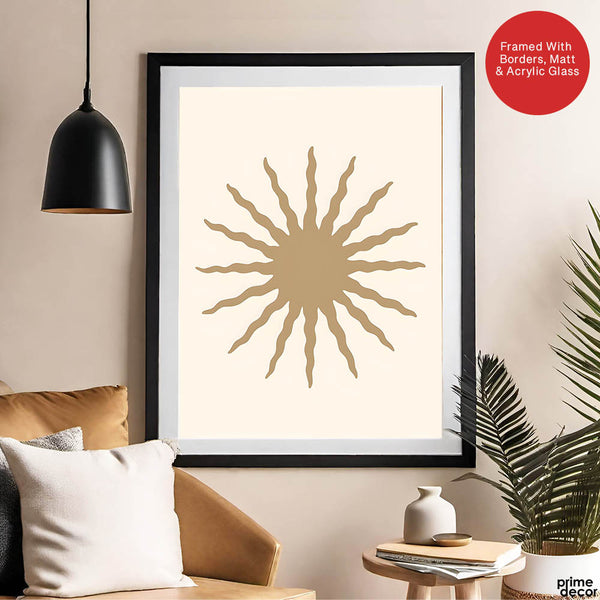 Khaki Color Sun Portrait Over Beige Background | Abstract Fashion Artwork #0067 - Prime Décor
