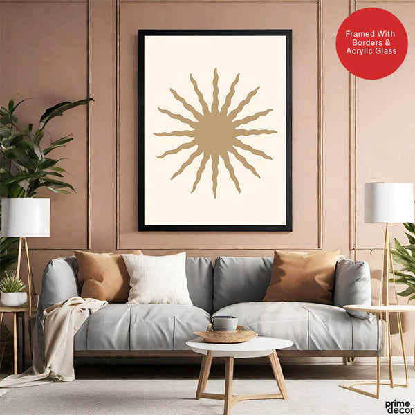 Khaki Color Sun Portrait Over Beige Background | Abstract Fashion Artwork #0067 - Prime Décor