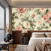Beautiful White & Pink Flowers Over Beige Background  | Floral Wallpaper Mural