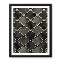 Black & Gray Geometric Shapes Artwork With Golden Lines | Abstract Fashion Artwork #00680