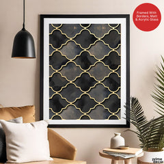 Black & Gray Geometric Shapes Artwork With Golden Lines | Abstract Fashion Artwork #00680