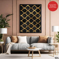 Black & Gold Geometric Shapes Artwork With Golden Lines | Abstract Fashion Artwork #00681