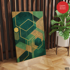 Abstract Green & Beige Artwork With Golden Lines  | Abstract Fashion Artwork #00683