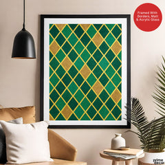 Abstract Green & Beige Geometric Artwork With Golden Lines  | Abstract Fashion Artwork #00684