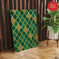 Abstract Green & Beige Geometric Artwork With Golden Lines  | Abstract Fashion Artwork #00684