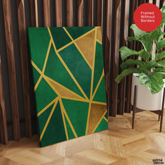 Green & Beige Geometric Shapes Artwork With Golden Lines  | Abstract Fashion Artwork #00685