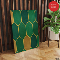 Green & Beige Geometric Artwork With Golden Lines  | Abstract Fashion Artwork #00686